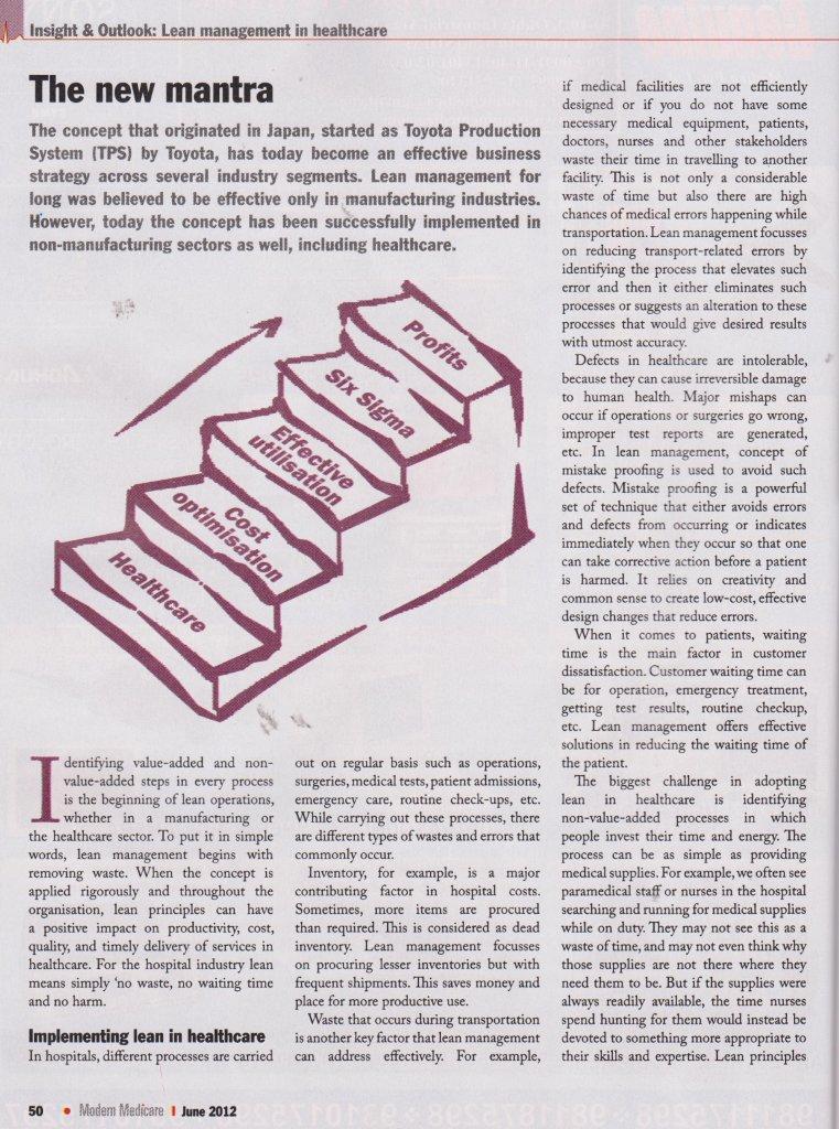 Dr Prem's Article on Lean Healthcare Management in Modern Medicare